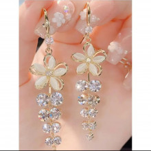 Opal Flower Earrings Acrylic Rhinestone Tassel Fashion Stud Earrings Elegant 1 Pair Jewelry for Women