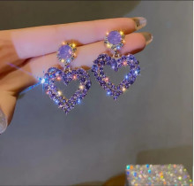 AENSOA Fashion Korean Heart Rhinestone Drop Earrings For Women